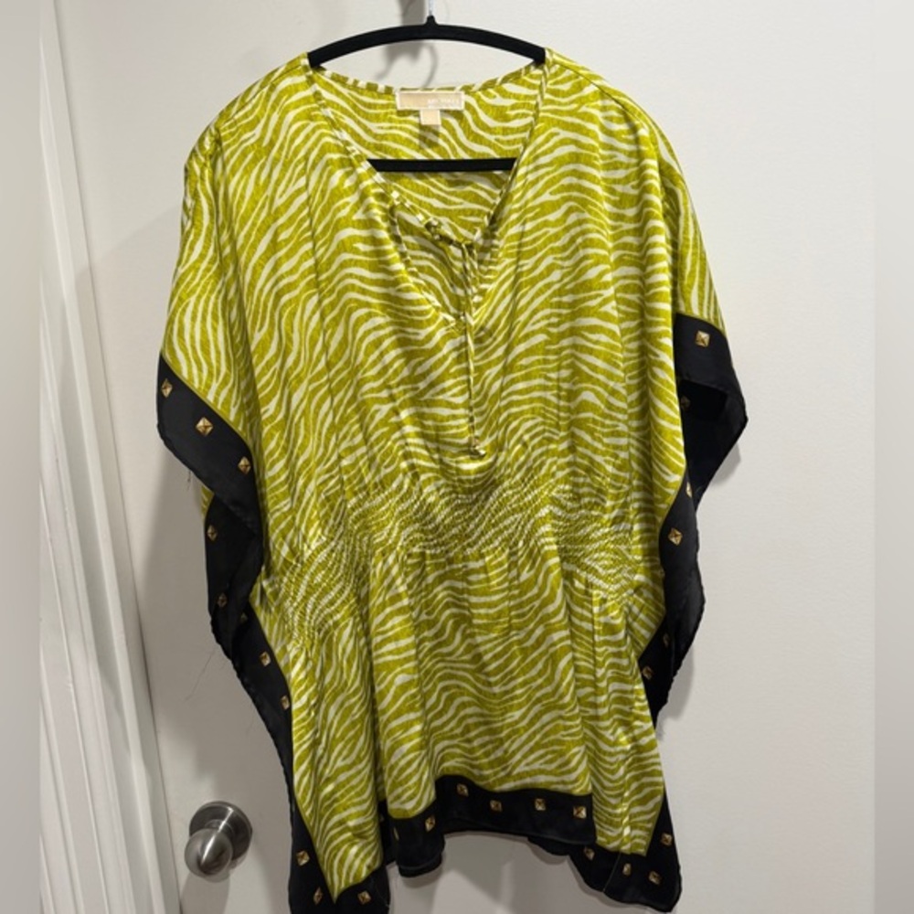 Michael Kors Lime Zebra Print Tunic with Black Trim